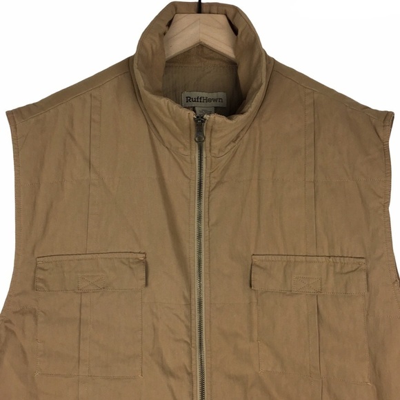RUFF HEWN Vest Insulated Utility Ranchwear Outdoor Hunting Tan Full Zip Large - Picture 3 of 11